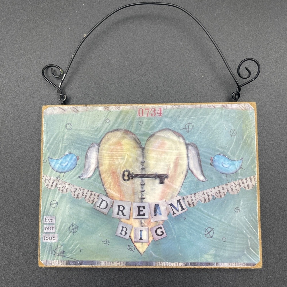 DEMDACO‎ Joyful Nest Lisa Kaus Dream Big Wall Plaque Mixed Media Art Wire Hanger